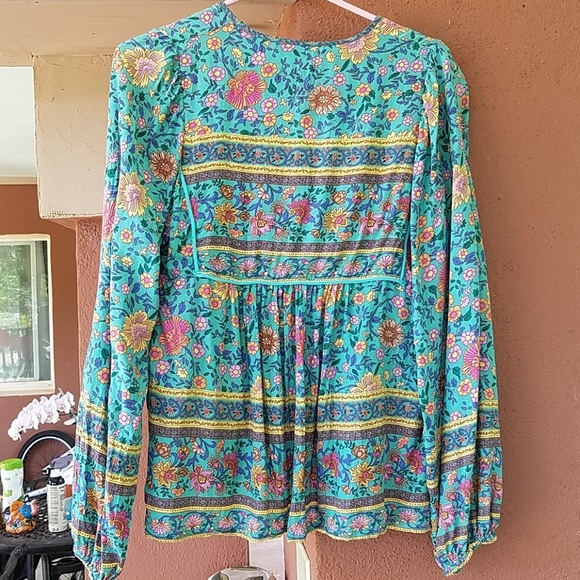 Spell designs folk town blouse turquoise S unicorn - Picture 6 of 8